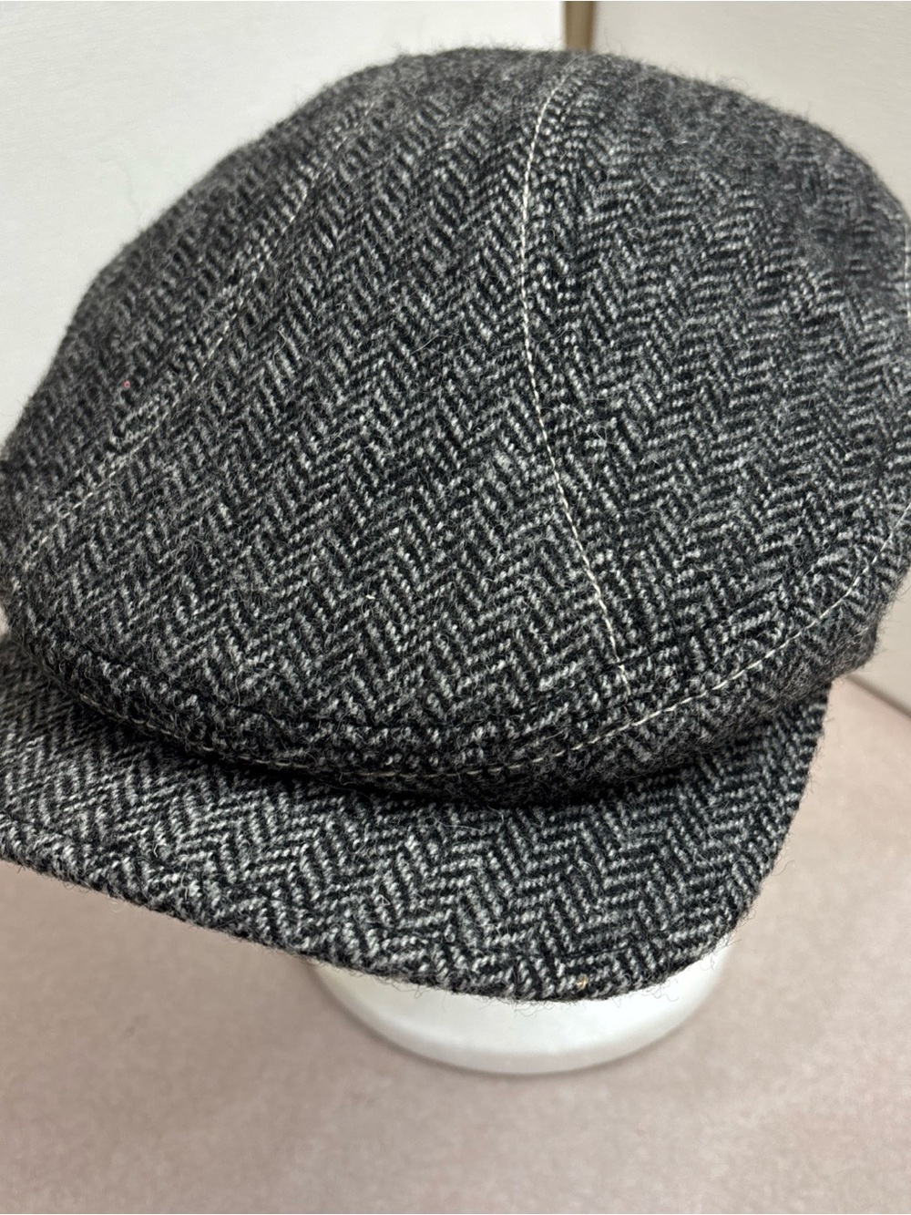 Black Rivet Mens Grey Herringbone 100% Wool Flat Cap Golf Newsboy Hat Cabby L/XL